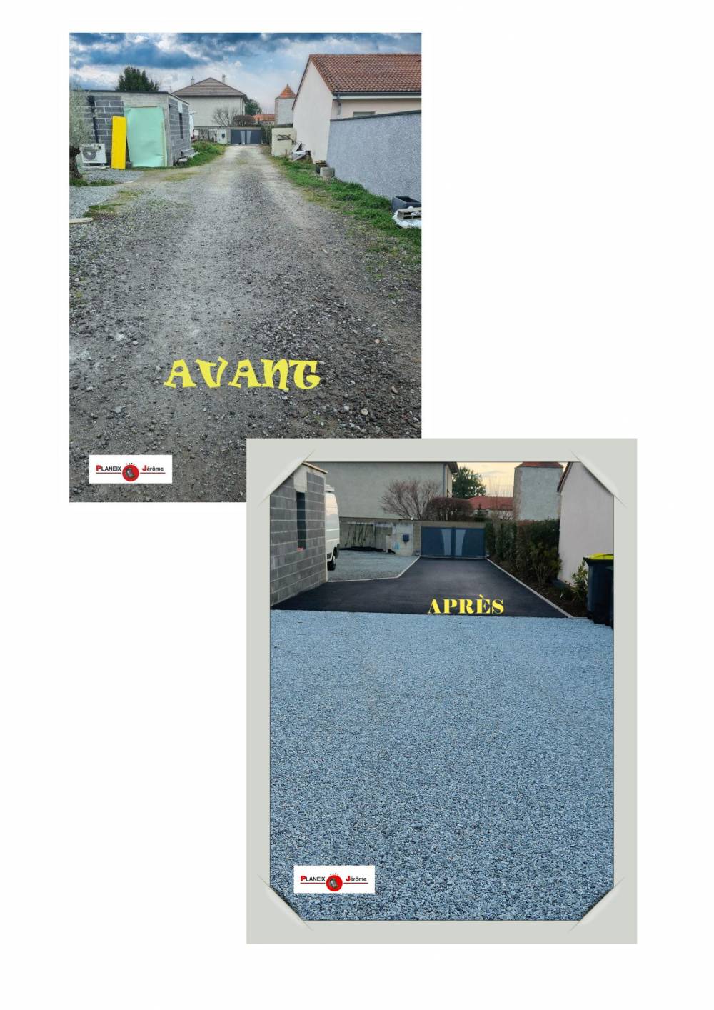 Aménagement en gravillons sur stabilisateurs et enrobé